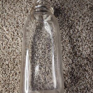 Vintage Dairy Farm Clear Glass Pint Milk Sealed Liquid Bottle Jug, 7 Inches Tall